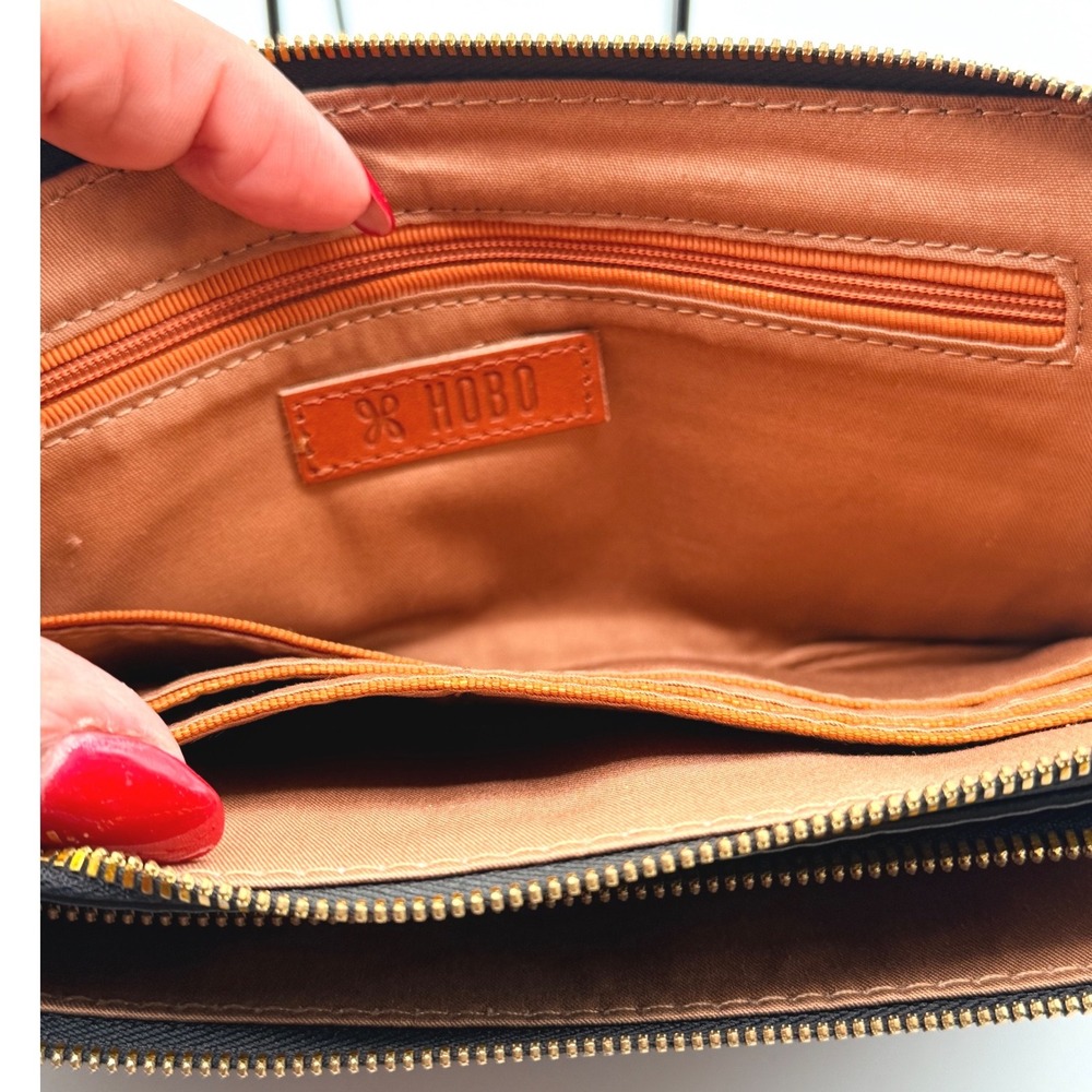 Hobo Dayton Argentina Double Zip Wallet Black Pebble Leather Wristlet Organizer - Picture 7 of 9